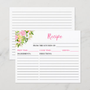Summer Pink Yellow Floral Recipe Card