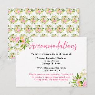 Summer Pink Yellow Floral Wedding Accommodations Enclosure Card