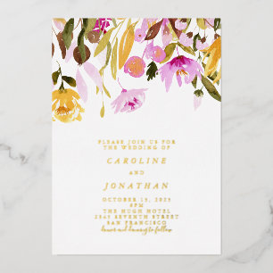 Summer Pink Yellow Floral Wedding Gold