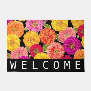 Summer Pink Yellow Zinnias Floral Welcome Doormat