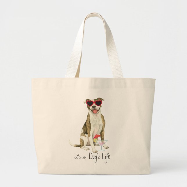 Summer Pit Bull Terrier Large Tote Bag (Front)