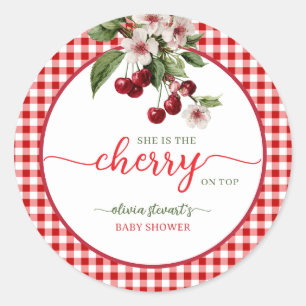 Summer plaid Cherry theme Baby shower Classic Round Sticker