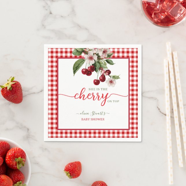Summer plaid Cherry theme Baby shower Napkin (Insitu)
