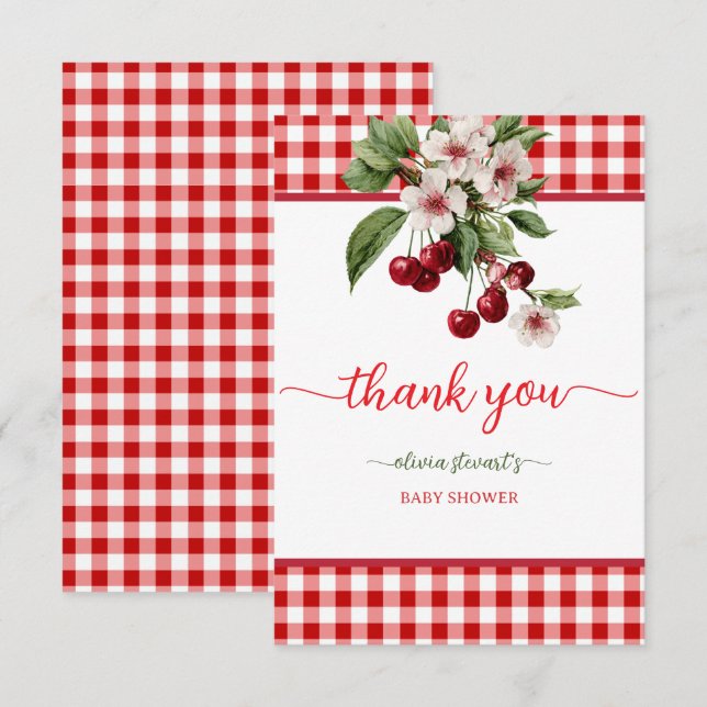 Summer plaid Cherry theme thank you Card (Front/Back)