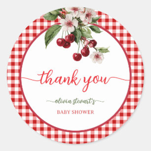 Summer plaid Cherry theme thank you Classic Round Sticker