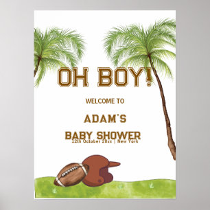 Summer Plam Tree Football Boy Baby Shower Welcome Poster