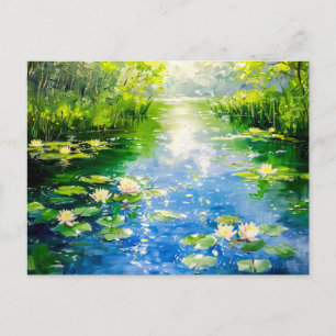 Summer Pond with Water Lilies Holiday Postcard