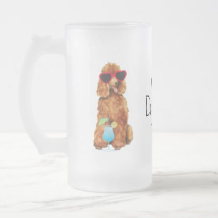 Summer Poodle Frosted Glass Beer Mug