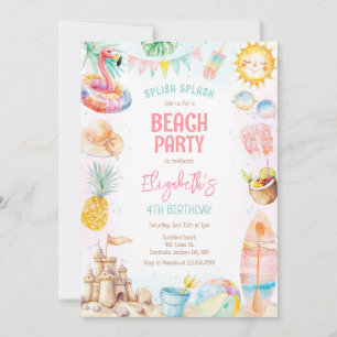 Summer Pool Beach Birthday Party Invitation