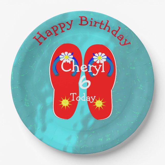 Summer Pool Beach Party Cute Flip-Flop Graphic Paper Plate (Front)