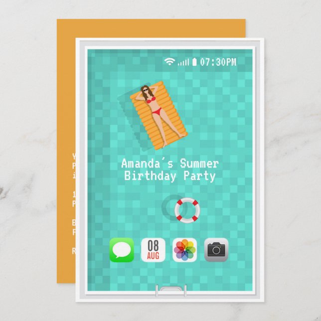 Summer Pool Birthday Party Invitation (Front/Back)