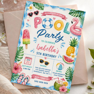 Summer Pool Birthday Party Invitation