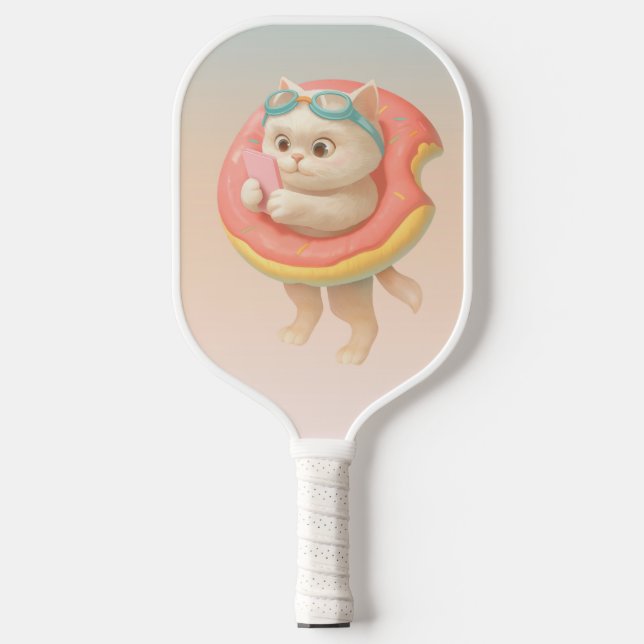 Summer Pool Day: Bao Bao Cat in Donut Float Art Pickleball Paddle (Front)