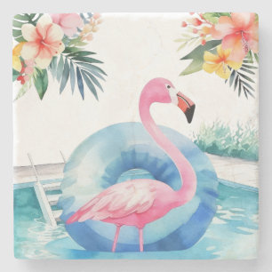 Summer Pool Flamingo Stone Coaster