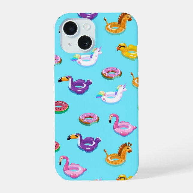 Summer Pool Float Pattern iPhone 15 Case (Back)