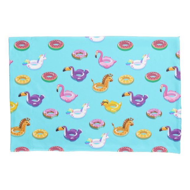 Summer Pool Float Pattern Pillowcase (Front-Left)