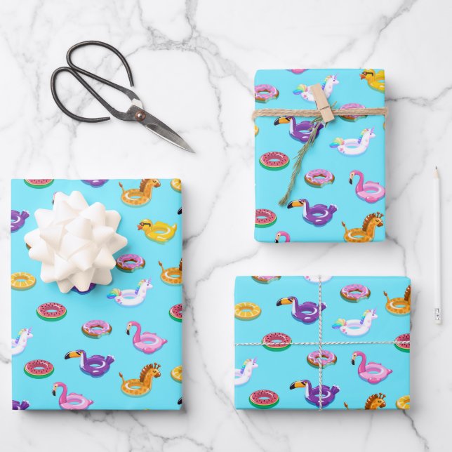 Summer Pool Float Pattern Wrapping Paper Sheet (Front)