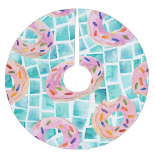 Summer Pool Floats Watercolor Mosaic Brushed Polyester Tree Skirt