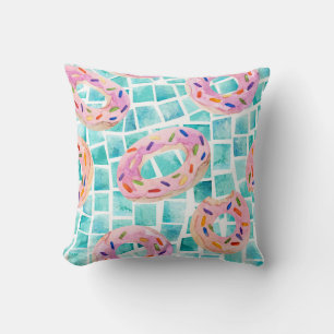 Summer Pool Floats Watercolor Mosaic Cushion