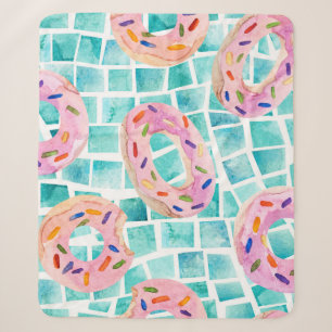 Summer Pool Floats Watercolor Mosaic Sherpa Blanket