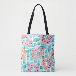 Summer Pool Floats Watercolor Mosaic Tote Bag