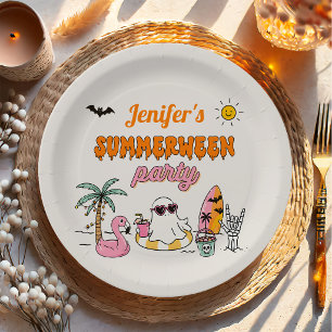 Summer Pool Halloween Birthday Party Paper Plate