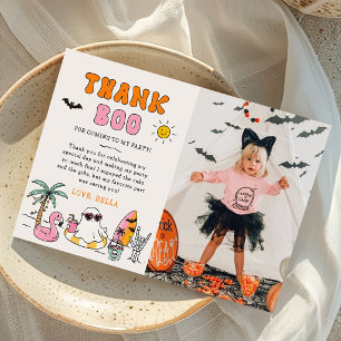 Summer Pool Halloween Birthday Party Photo Thank You Card