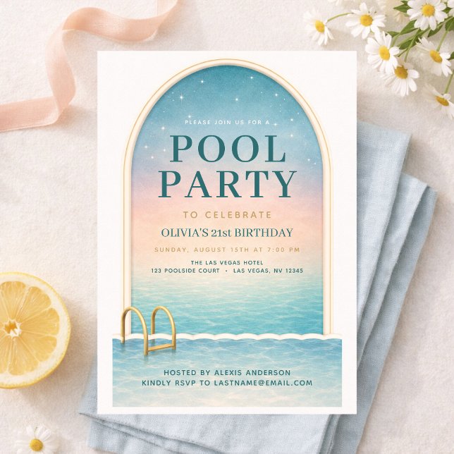 Summer Pool Party 21st Birthday Invitation (Creator Uploaded)