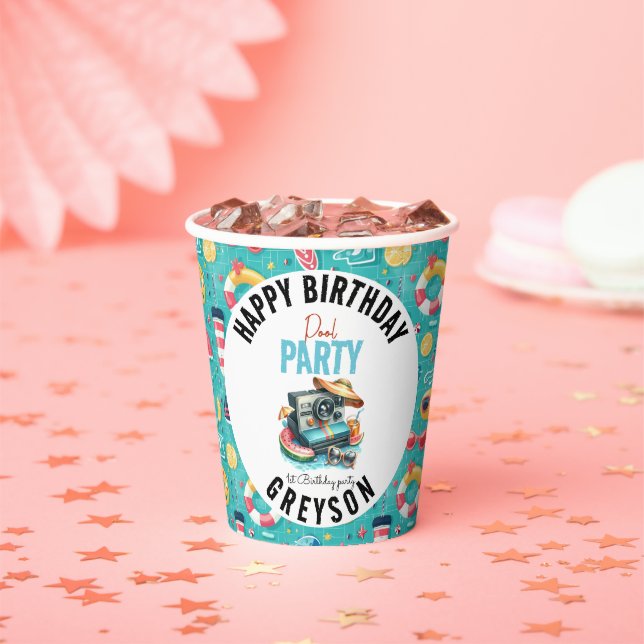 Summer Pool Party 2nd birthday Paper Cups (Insitu)