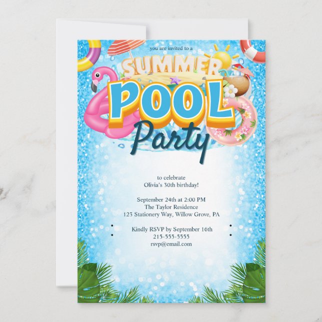 Summer Pool Party 30th Birthday Invitation (Front)