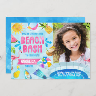 Summer Pool Party Beach Birthday Invitation Invite