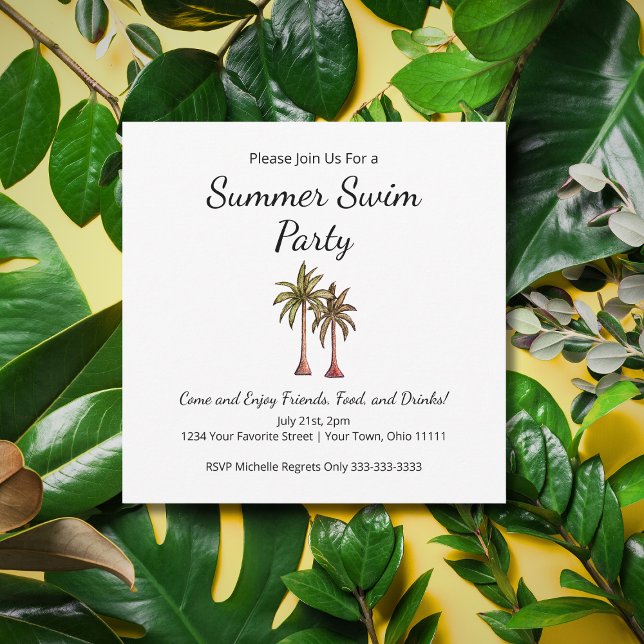 Summer Pool Party Beach Tropical Palm Trees  Invitation (Creator Uploaded)