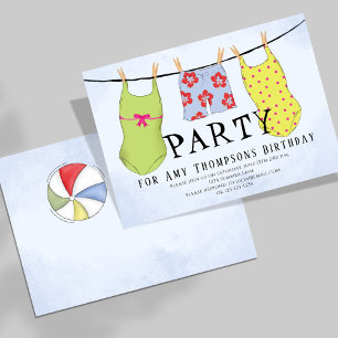 Summer Pool Party Birthday Cute Swimsuits Invitation
