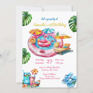  Summer Pool Party Birthday Invitation