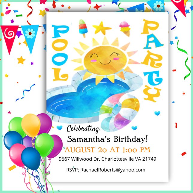 Summer Pool Party Birthday  Invitation (Creator Uploaded)