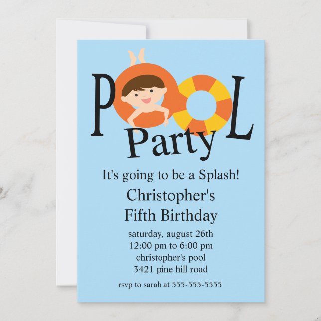 Summer POOL Party Birthday Invitation (Front)