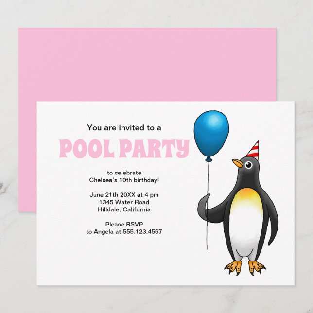 Summer Pool Party Birthday Invitation (Front/Back)