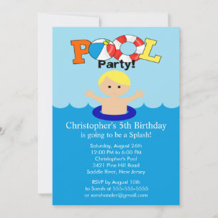 Summer POOL Party Birthday Invitation Boy