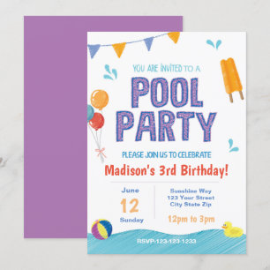 Summer Pool Party Birthday Invite