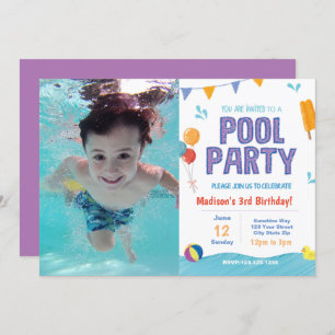Summer Pool Party Birthday Invite with picture