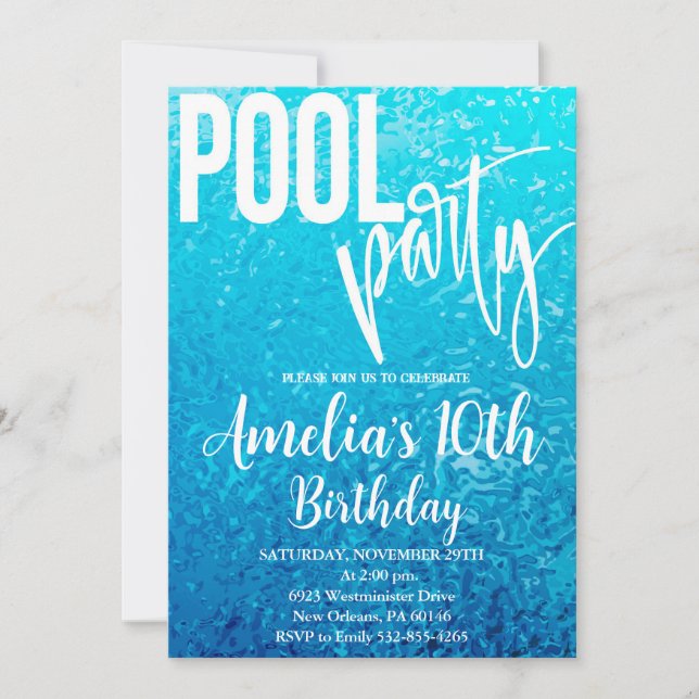Summer Pool Party Birthday, Swimming Party Invitation (Front)