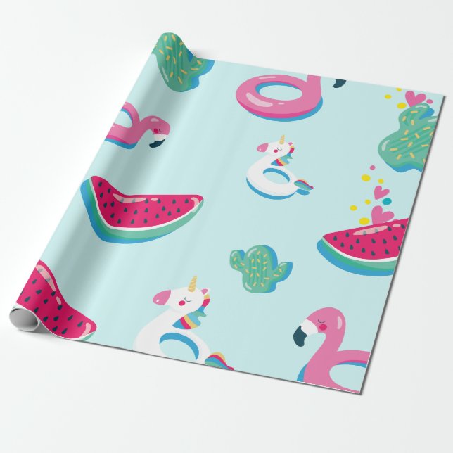 Summer Pool Party Birthday Wrapping Paper (Unrolled)