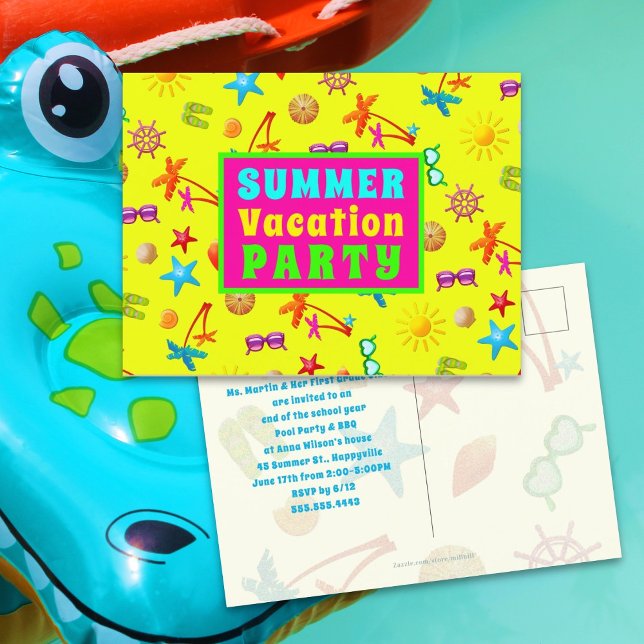 Summer Pool Party Class End of School Postcard (Creator Uploaded)