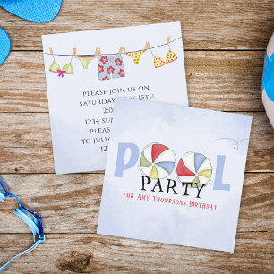 Summer Pool Party Cute Beach Balls Custom Card