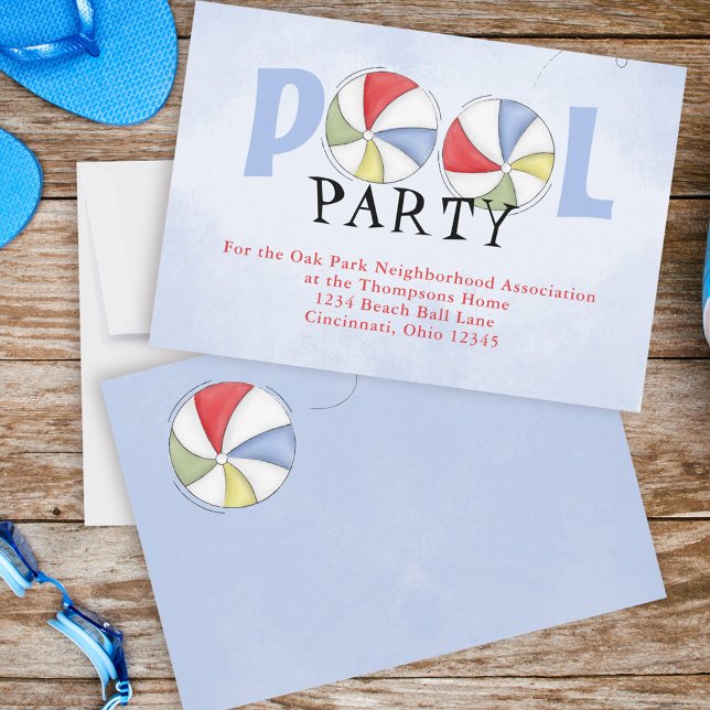 Summer Pool Party Cute Custom Invitation (Watercolor pool party invitation)