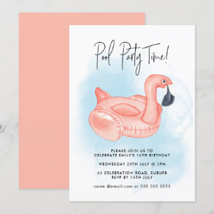 Summer Pool Party Flamingo Any Age Birthday Invitation