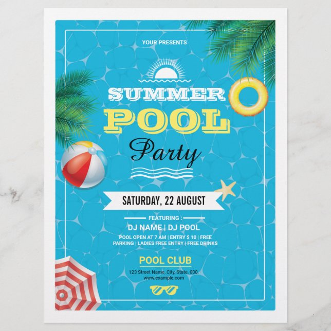 Summer Pool Party flyer (Front)