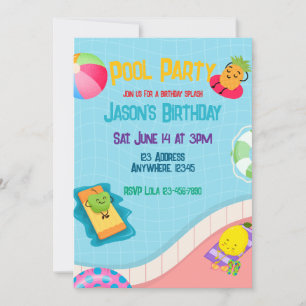 Summer Pool Party Fun Fruit Birthday Splash Invitation