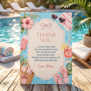 Summer Pool Party Girl Birthday Thank You Card