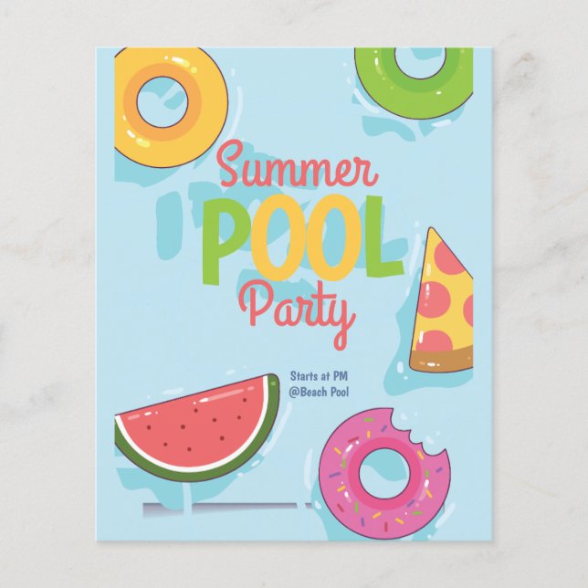 Summer Pool Party Invitation, Backyard Party Flyer (Front)